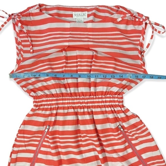 Geri G. Orange and White Tie Shoulder Striped Dress sz M - Picture 7 of 13